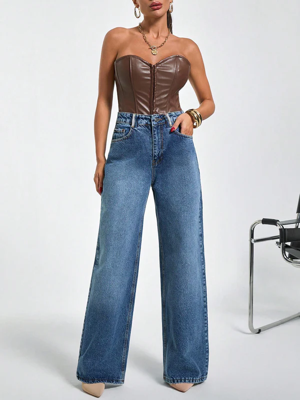 Detailed Stitch Super Wide Leg Jeans 2